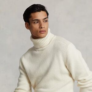Polo by Ralph Lauren Turtleneck Sweater knit cream sweater like new blue logo